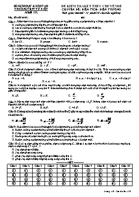 Đề kiểm tra 15p Vật lí lớp 11 (Có đáp án) - Trường THPT Tứ Kiệt